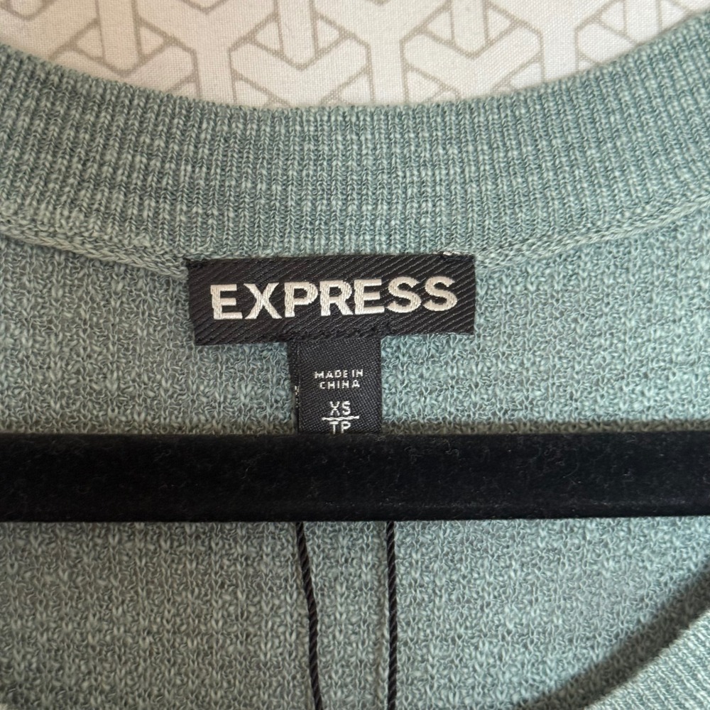 EXPRESS Cold Shoulder Sweater Ribbed Knit Ties Green XS - Picture 2 of 8